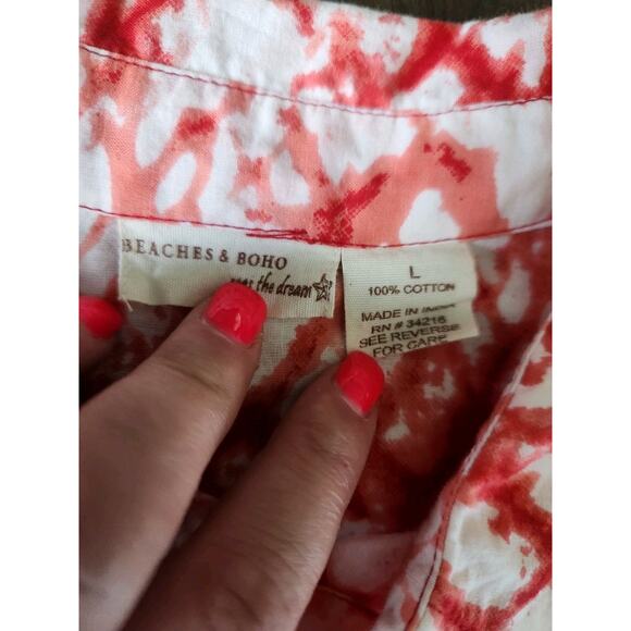 Beaches & boho Cotton Tie Dye Button Front High Low Beach Cover Up Blouse Size L - Picture 5 of 7